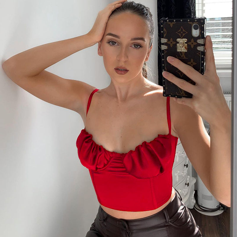 Instahot Fashion U-Neck Chest Strap — Black — Size L — Top View