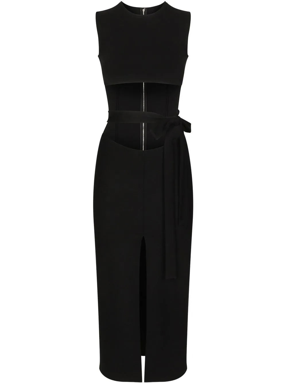 Dolce Gabbana Belted Midi Dress — Black/ Silver — Size XS — Front View
