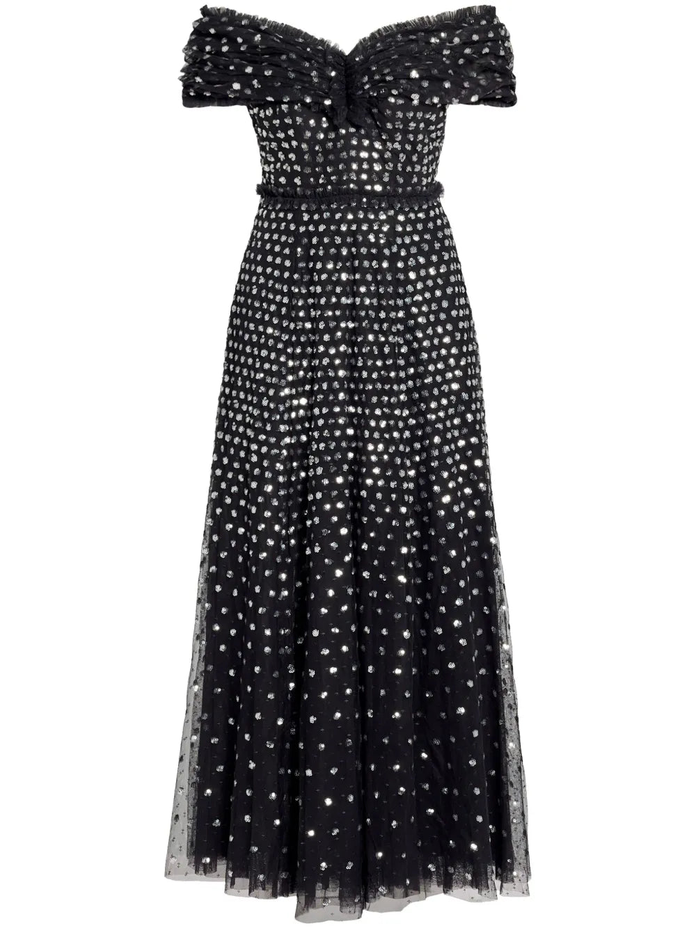 Needle Thread Grace Gloss Off Shoulder Gown — Black/ Red — Size M — Front View