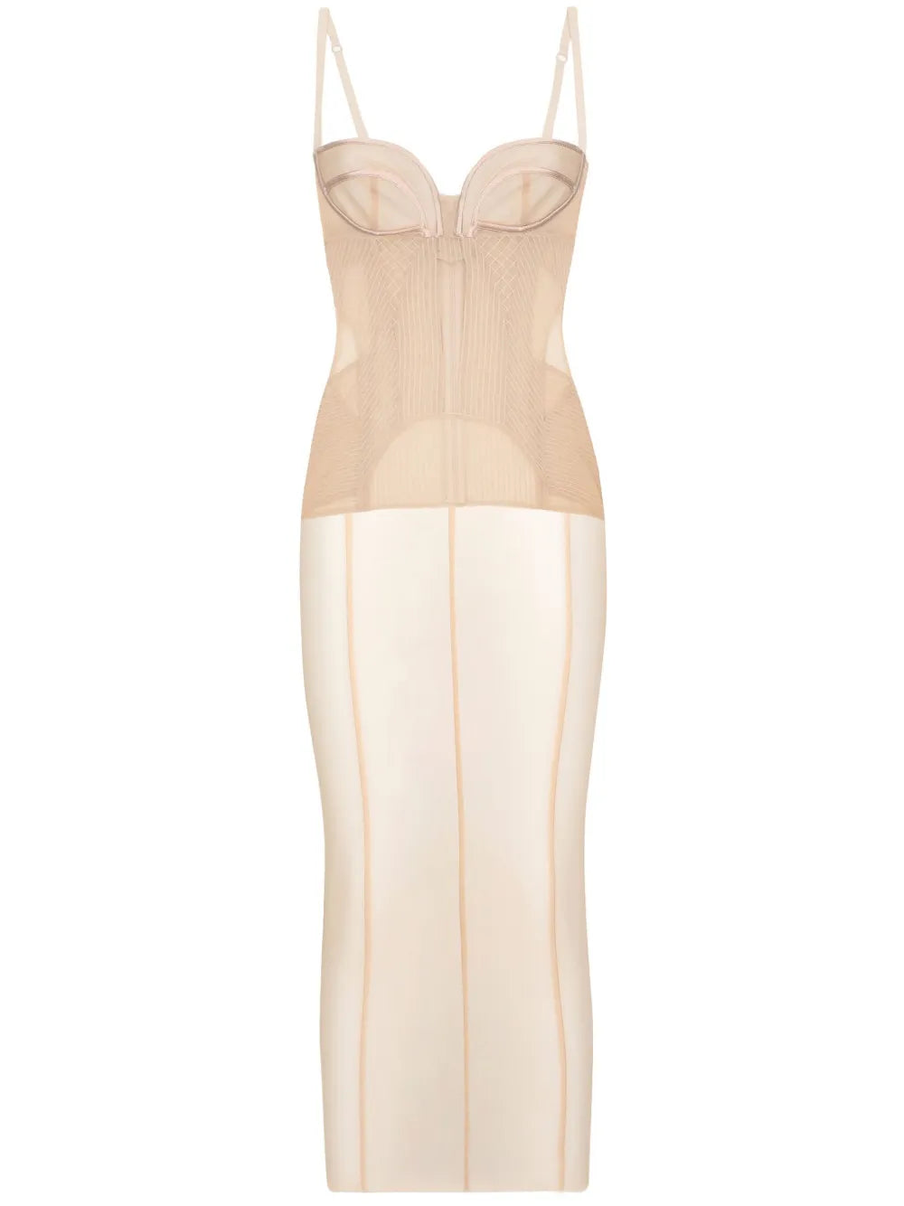 Dolce Gabbana Sheer Tulle Bustier Dress — Beige — Size XS — Front View