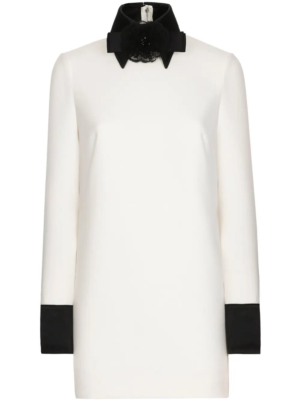 Dolce Gabbana Bow Applique Virgin Wool Blend Minidress — Black/ White — Size S — Front View