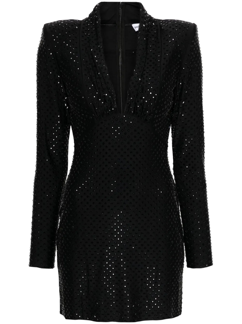 Self Portrait Rhinestone Embellished Mini Dress — Black — Size L — Front View