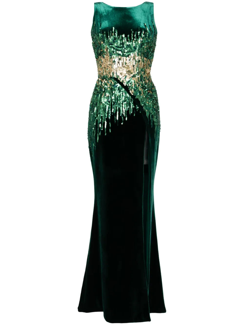Saiid Kobeisy Sequin Velvet Dress — Green — Size XS — Front View