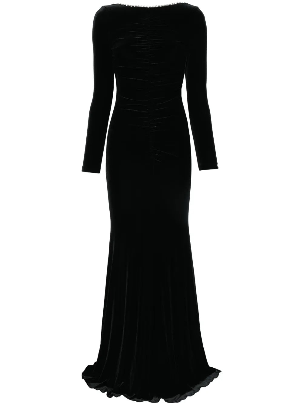 Nissa Velvet Backless Maxi Dress — Black — Size XS — Front View