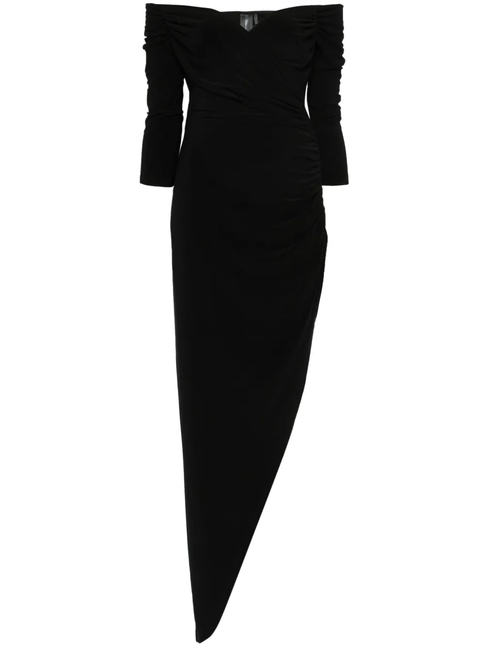 Norma Kamali Side Drape Off Shoulder Gown — Black — Size XS — Front View