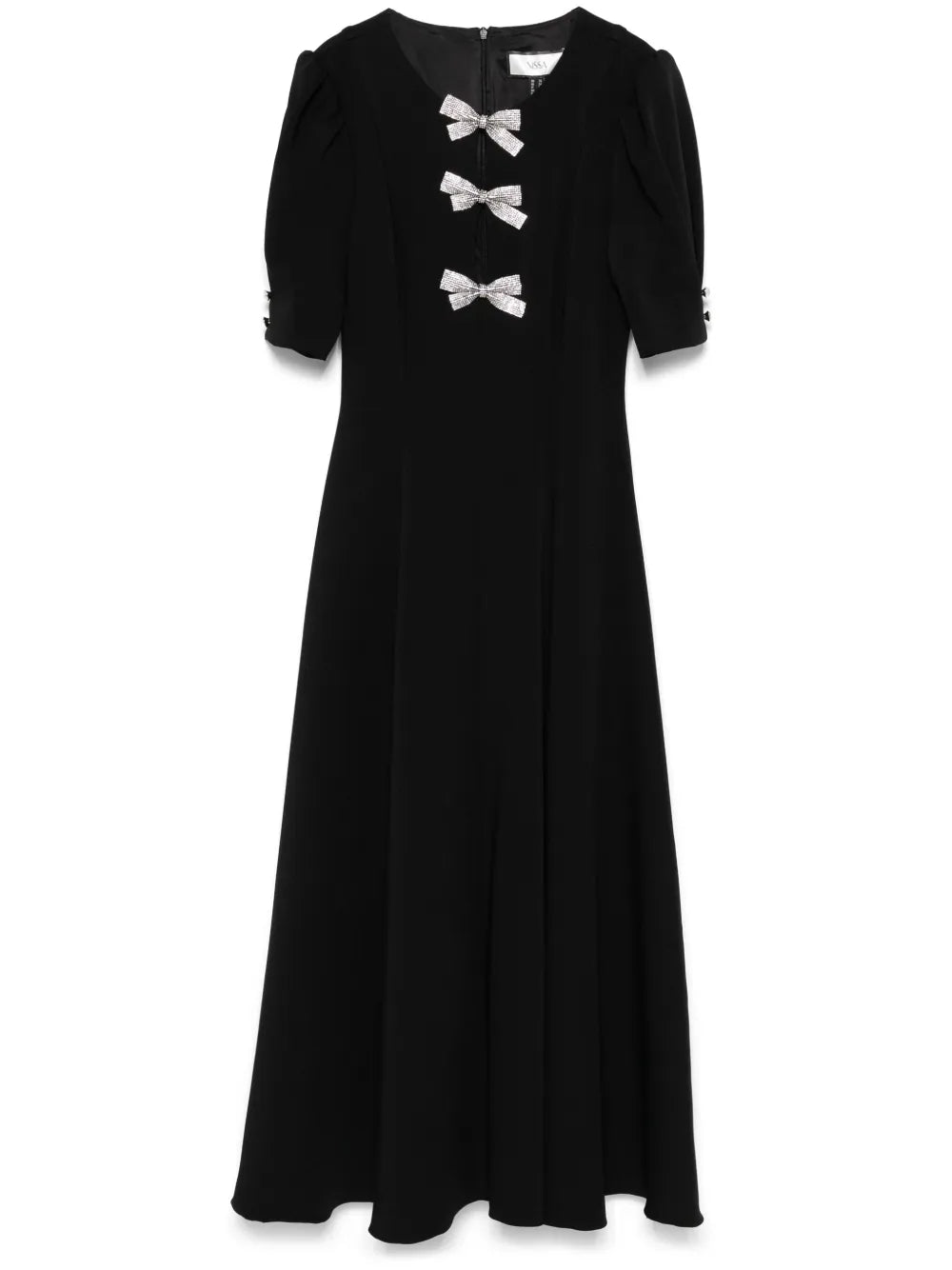 Nissa Bow Applique Maxi Dress — Black/ Red — Size XS — Front View