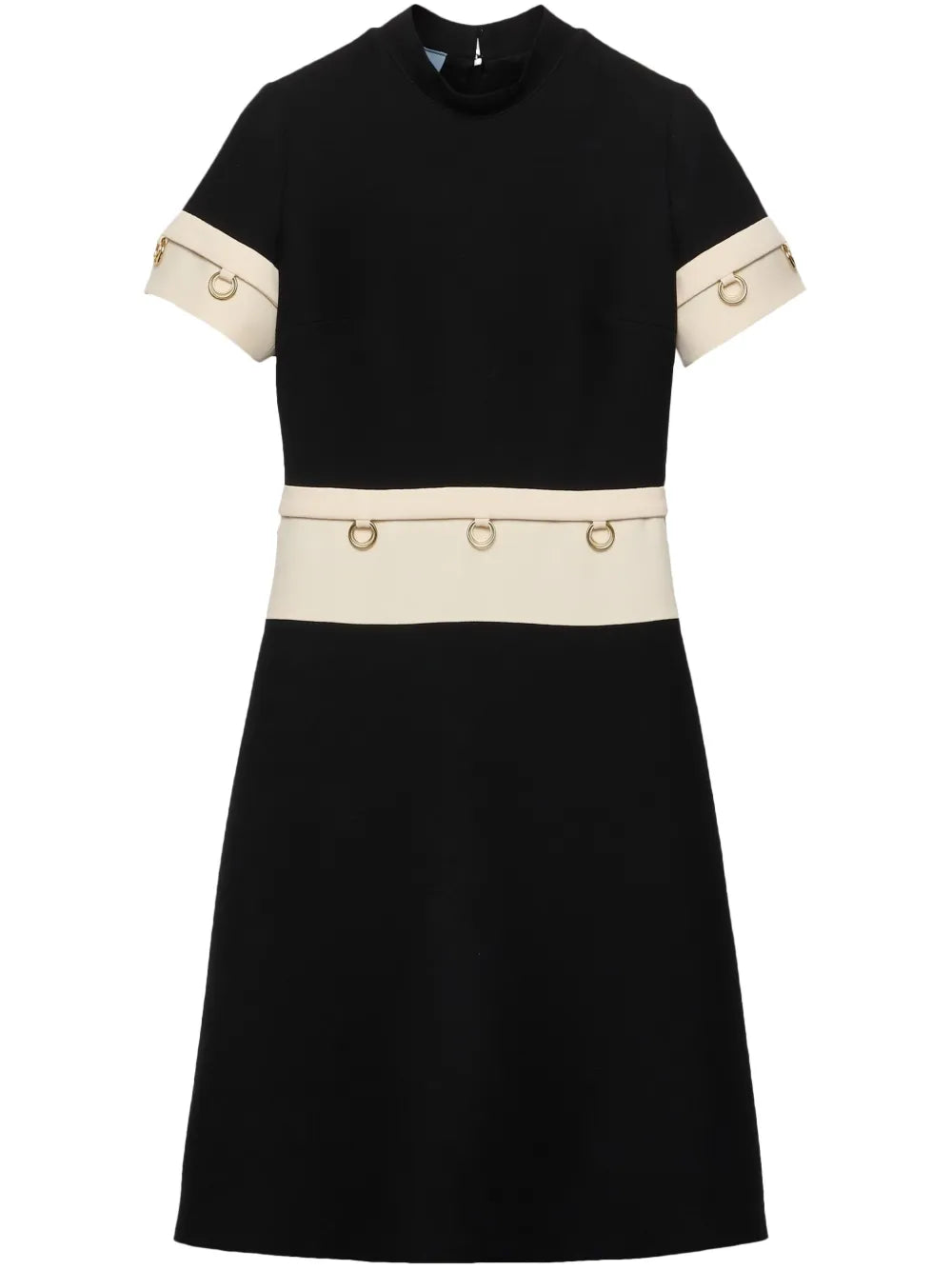 Prada Ring Detail Midi Dress — Black/ Red — Size XS — Front View