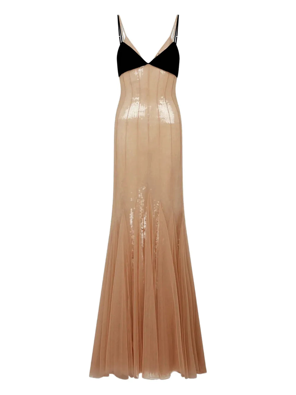 David Koma Sequinned Gown — Beige/ Black — Size S — Front View