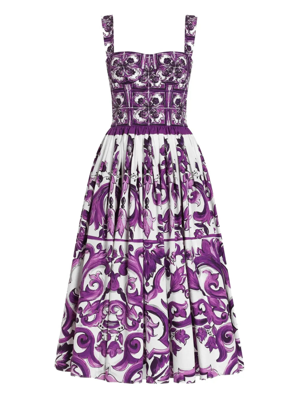 Dolce Gabbana Majolica Print Midi Dress — White — Size XS — Side View
