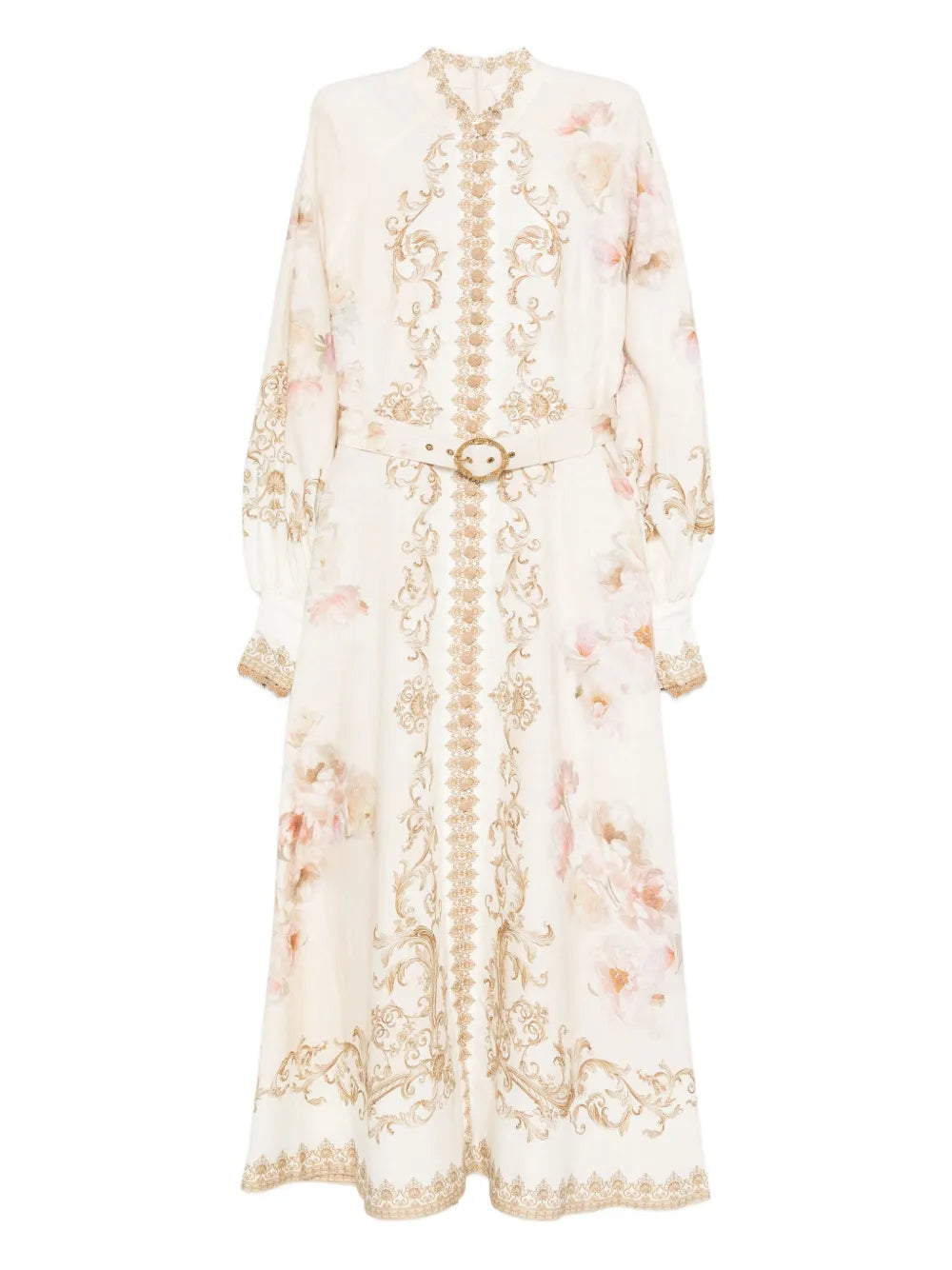 Zimmermann Floral Print Buttoned Dress — Cream — Size M — Front View