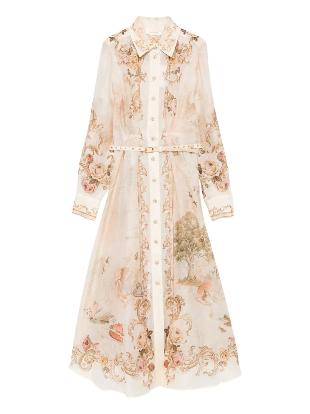 Zimmermann Floral Print Buttoned Midi Dress — Cream — Size XS — Front View