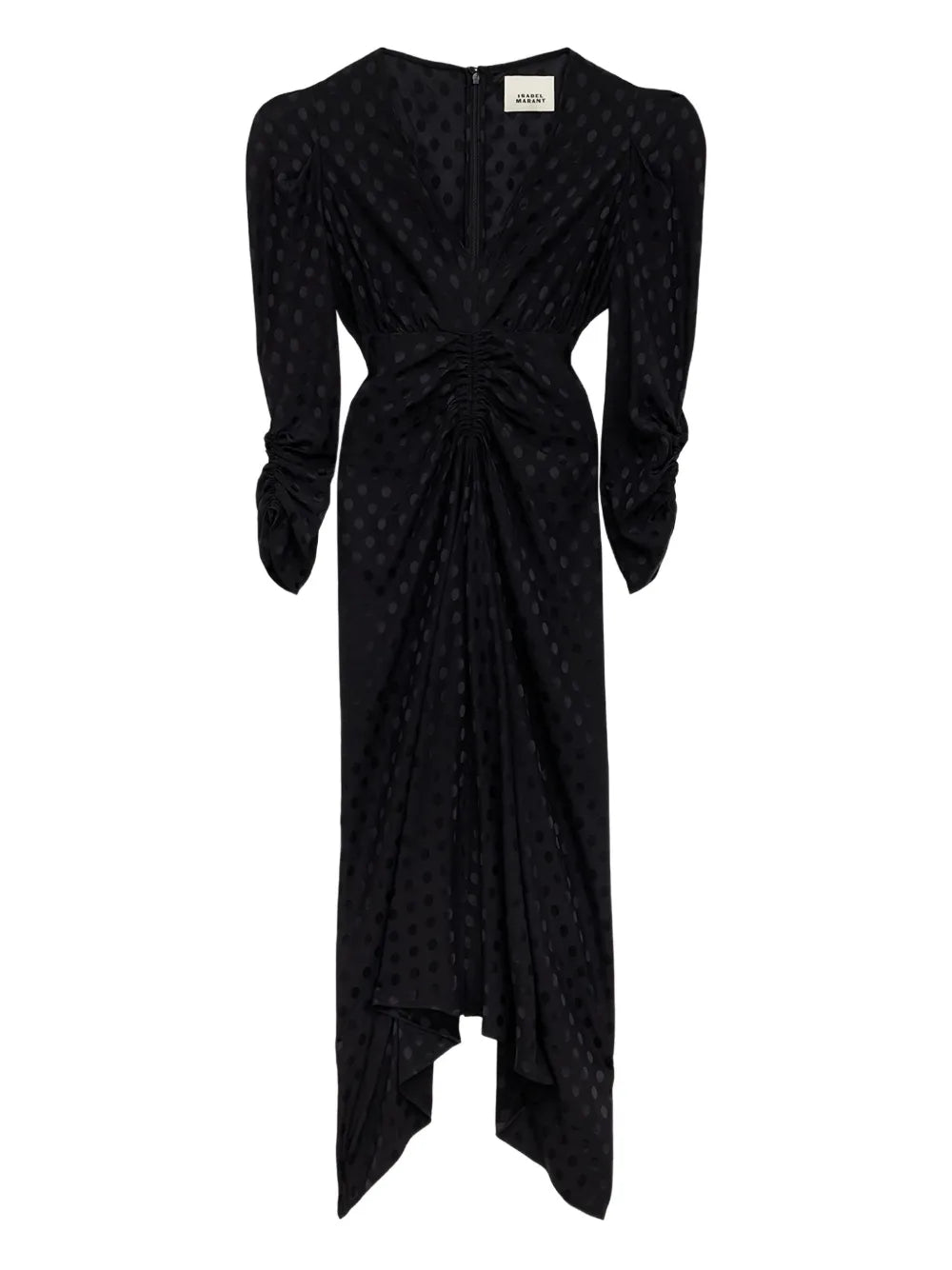 Isabel Marant Polka Dot Pattern Puff Sleeve Midi Dress — Black — Size XS — Front View