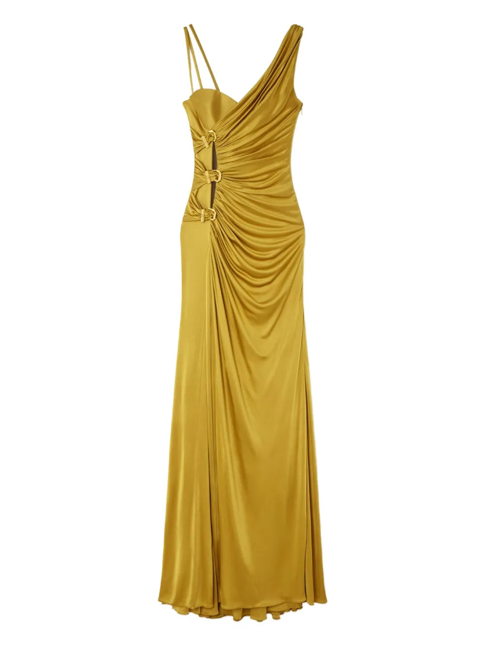 Versace Ruched Evening Gown — Yellow — Size XS — Front View