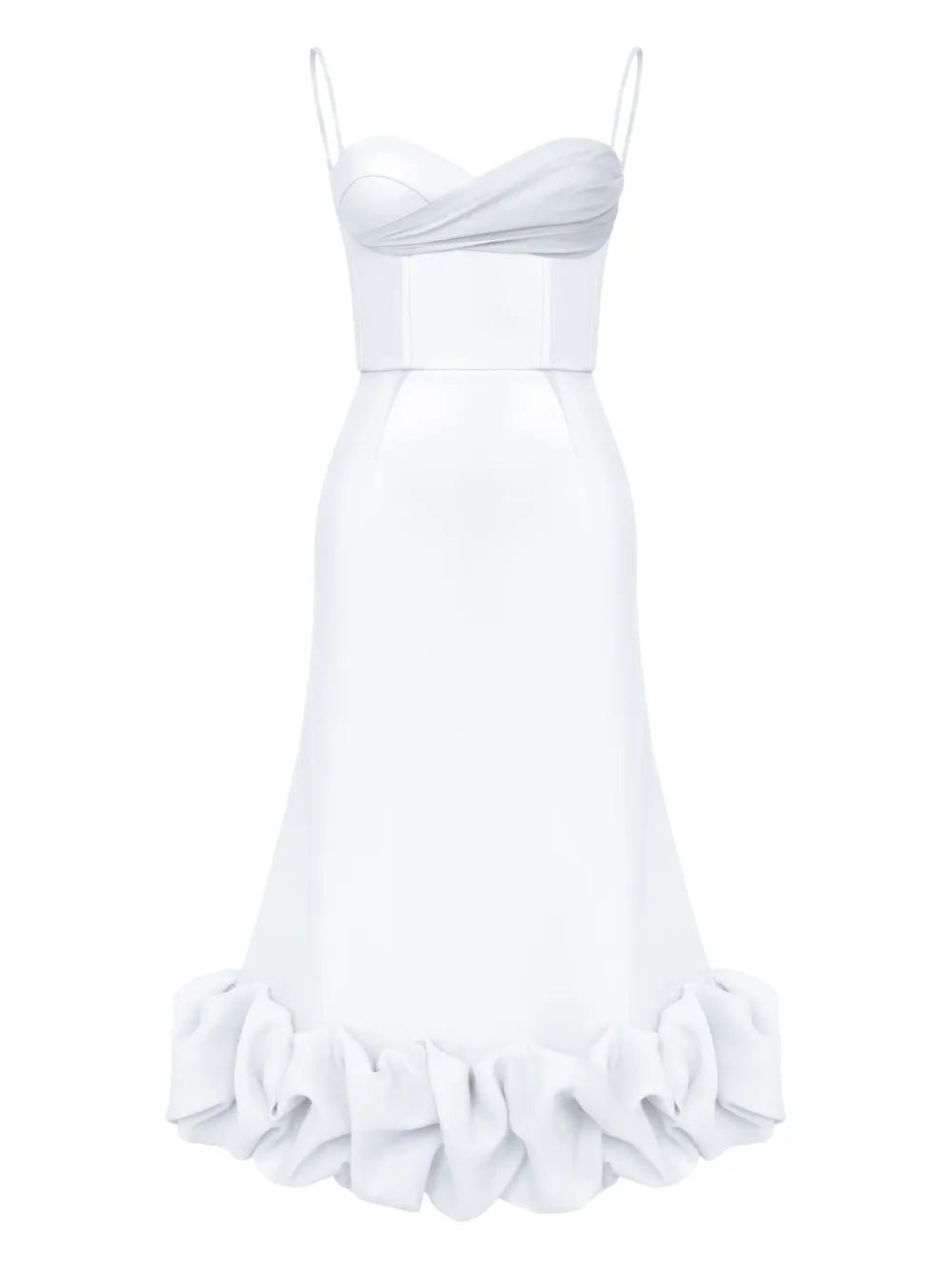 Post Meridiem Draped Bodice Flounced Bustier Dress — White — Size XS — Front View