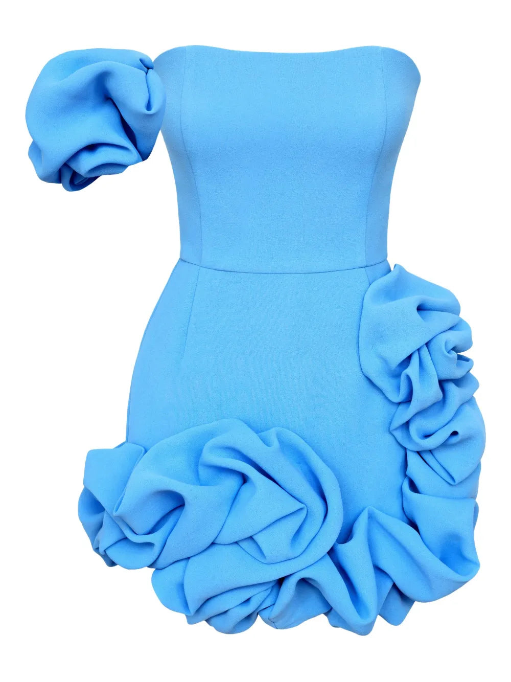 Post Meridiem Flounced One Shoulder Bustier Mini Dress — Blue — Size XS — Front View