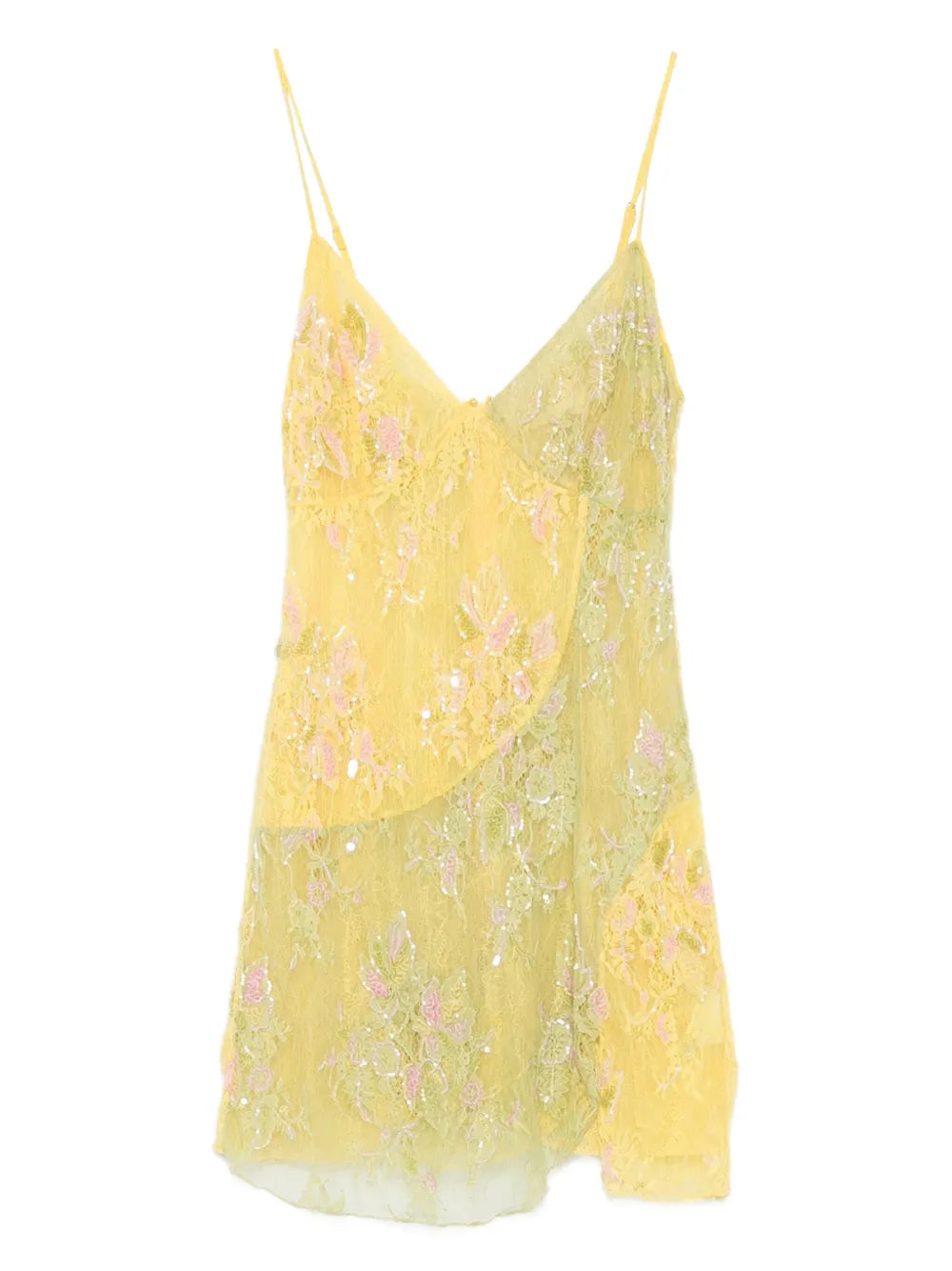 Roberta Einer Embellished Spaghetti Strap Dress — Red/ Yellow — Size XS — Front View
