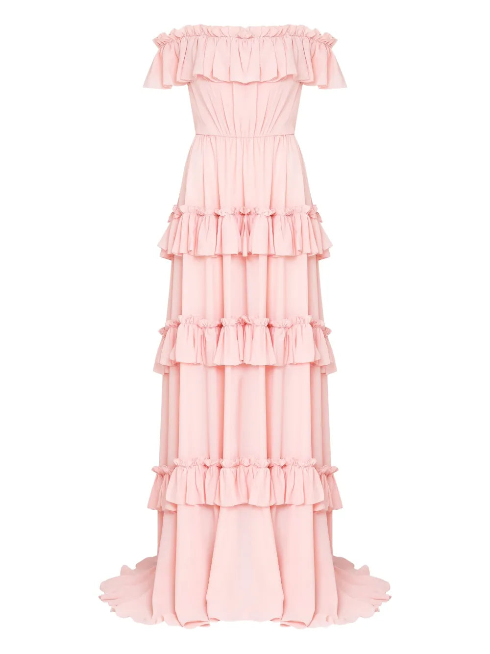 Olympiah Ruffled Off The Shoulder Gown — Red/ Pink — Size XS — Front View