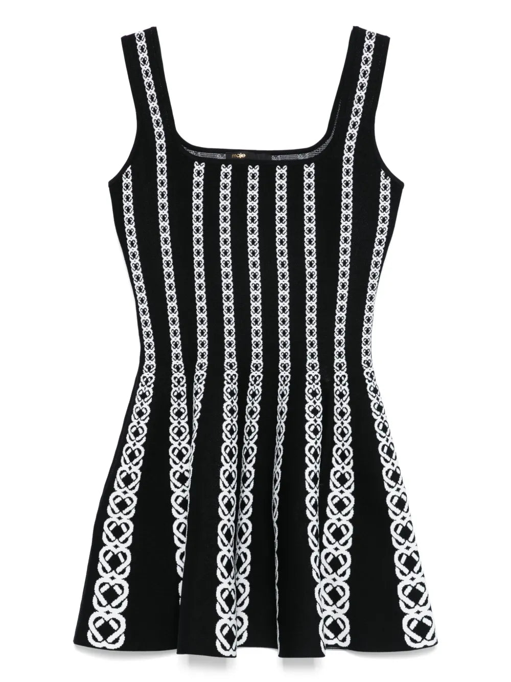 Maje Jacquard Knitted Mini Dress — Black — Size S — Front View