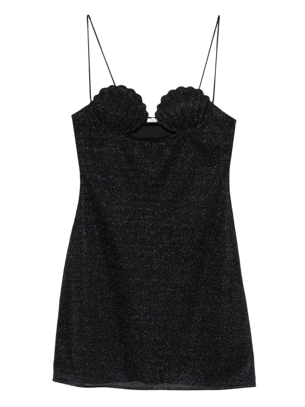 Oseree Shell Detail Glitter Embellished Dress — Black — Size XS — Front View