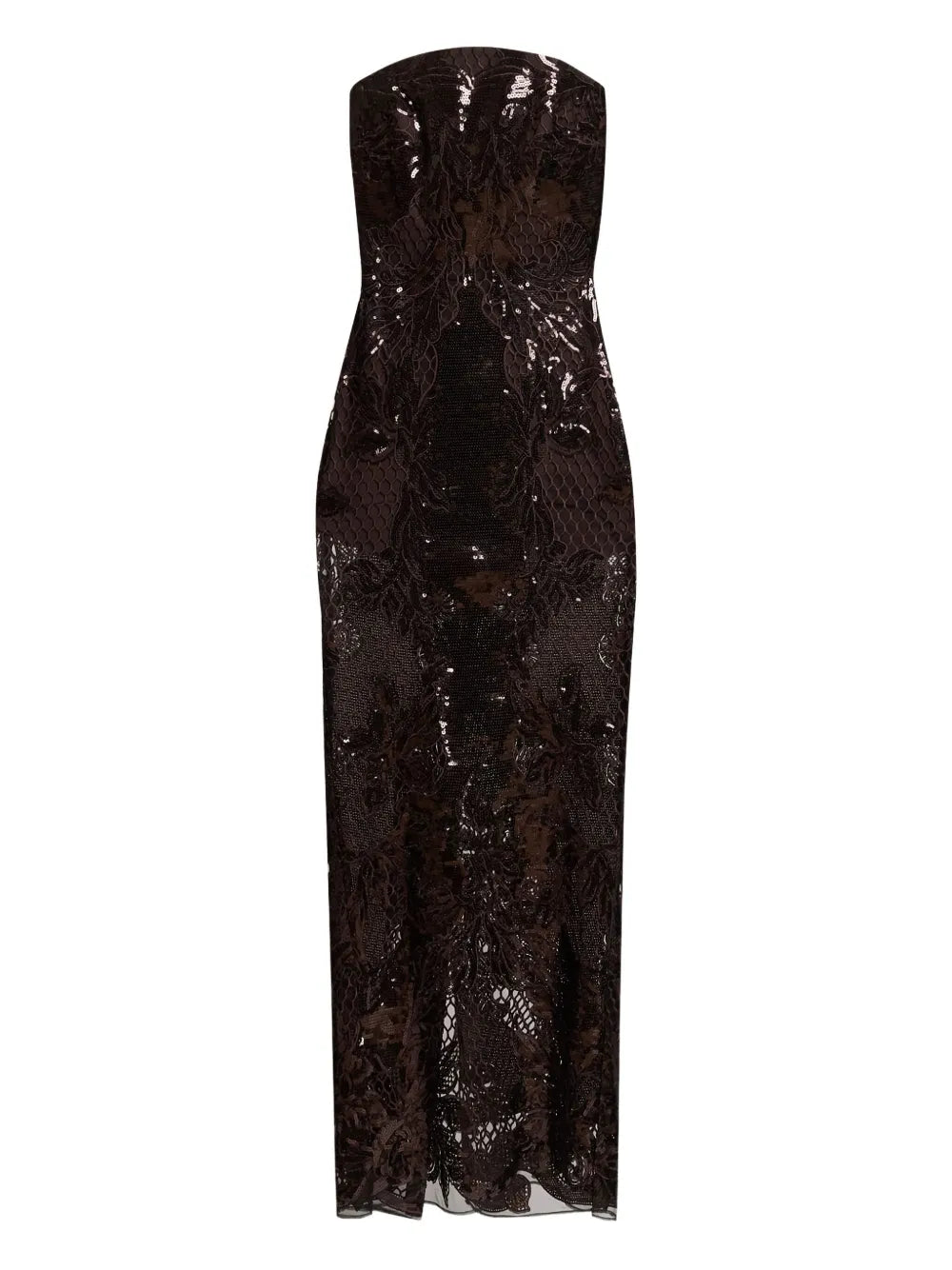 Elie Saab Sequin Midi Dress — Brown — Size XS — Front View