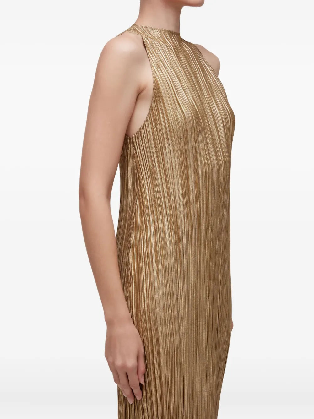 Osklen Plisse Maxi Dress — Gold — Size XS — Front View