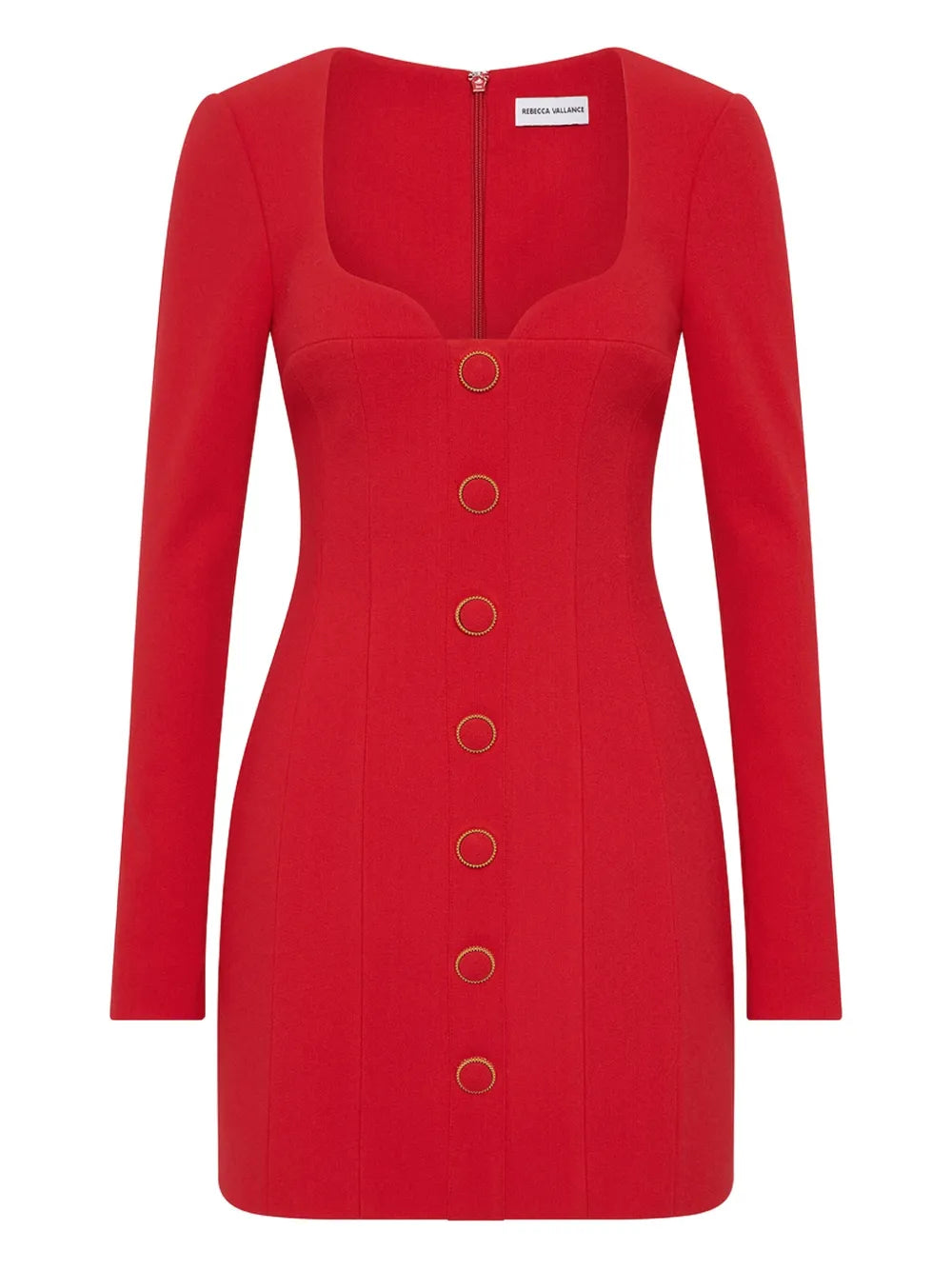 Rebecca Vallance Cameron Button Front Mini Dress — Red — Size XS — Front View