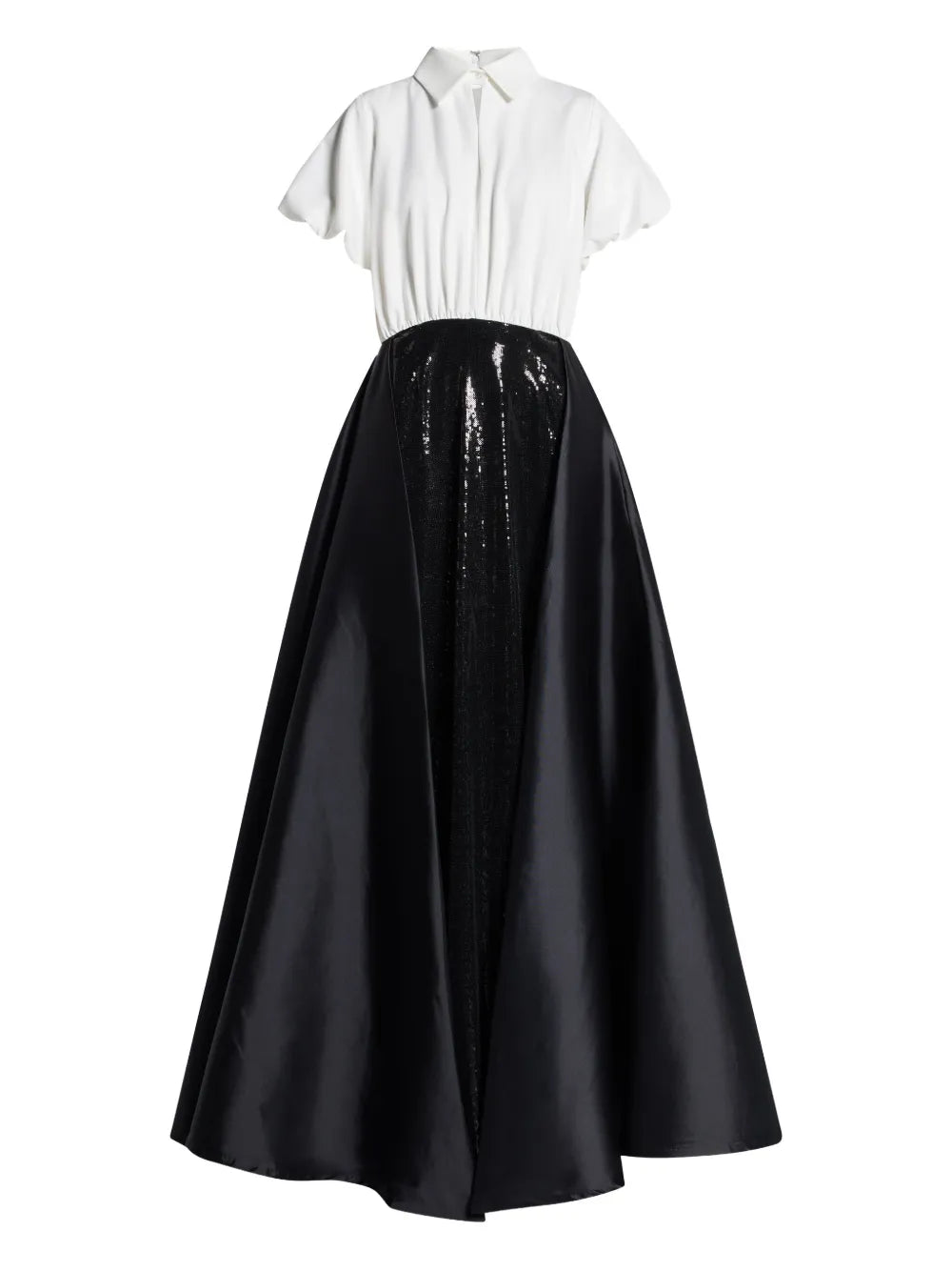Greta Constantine Champneys Sequin Panel Maxi Dress — Black/ White/ Tan — Size XS — Front View