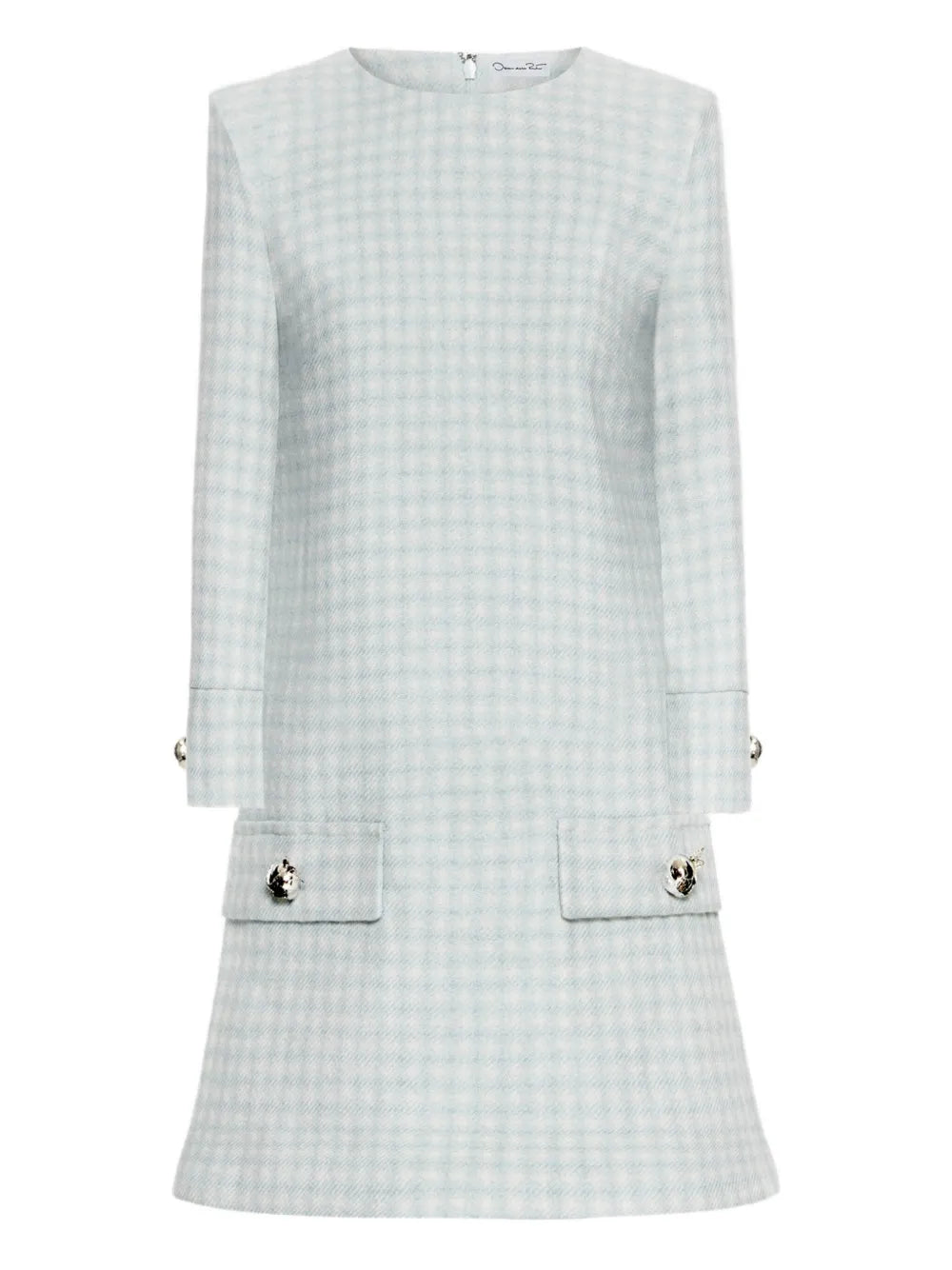 Oscar De La Renta Gingham Checked Button Detailed Mini Dress — Blue — Size XS — Front View