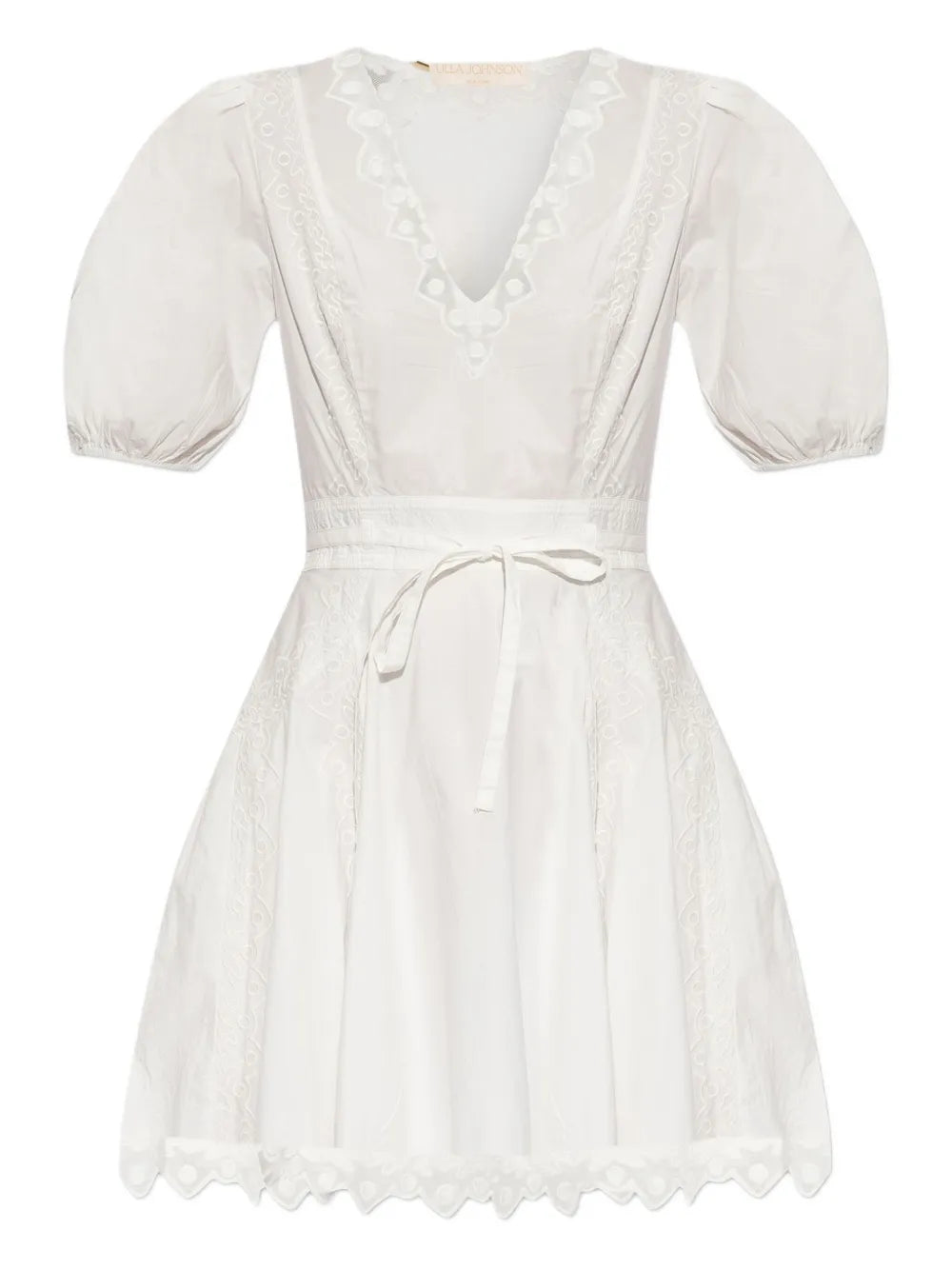 Ulla Johnson Puff Sleeve Embroidered Dress — White/ Red — Size XS — Front View