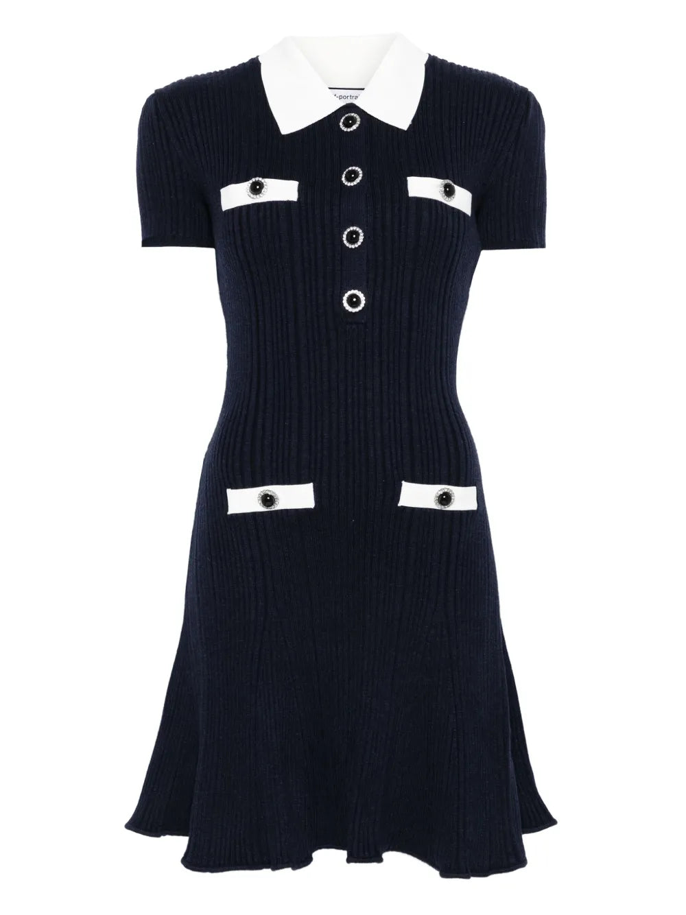 Self Portrait Collared Button Detail Mini Dress — Blue/ Red — Size XS — Front View