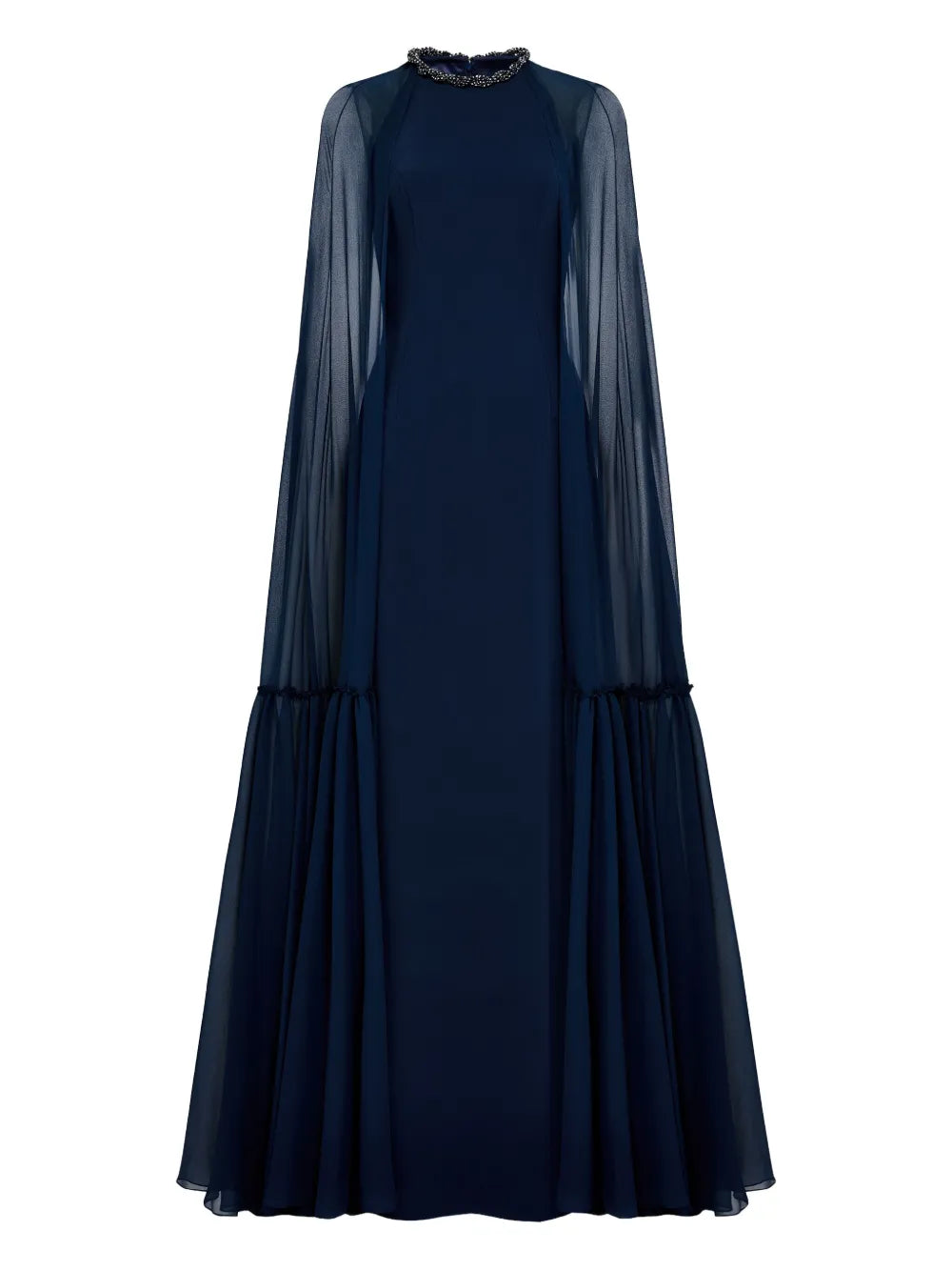 Jenny Packham Cape Design Maxi Dress — Blue — Size S — Front View