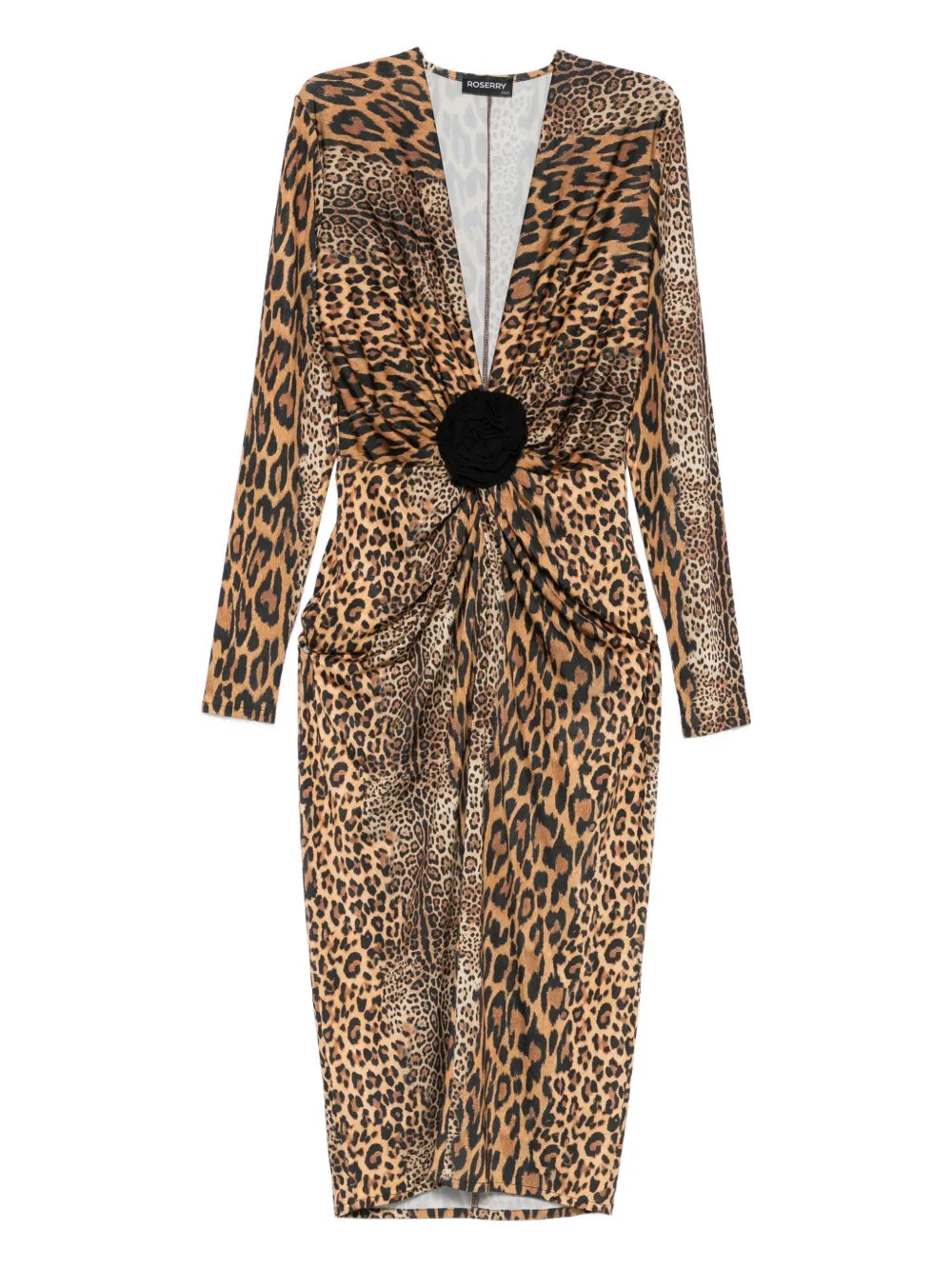 Roserry Leopard Print Midi Dress — Brown — Size XS — Front View