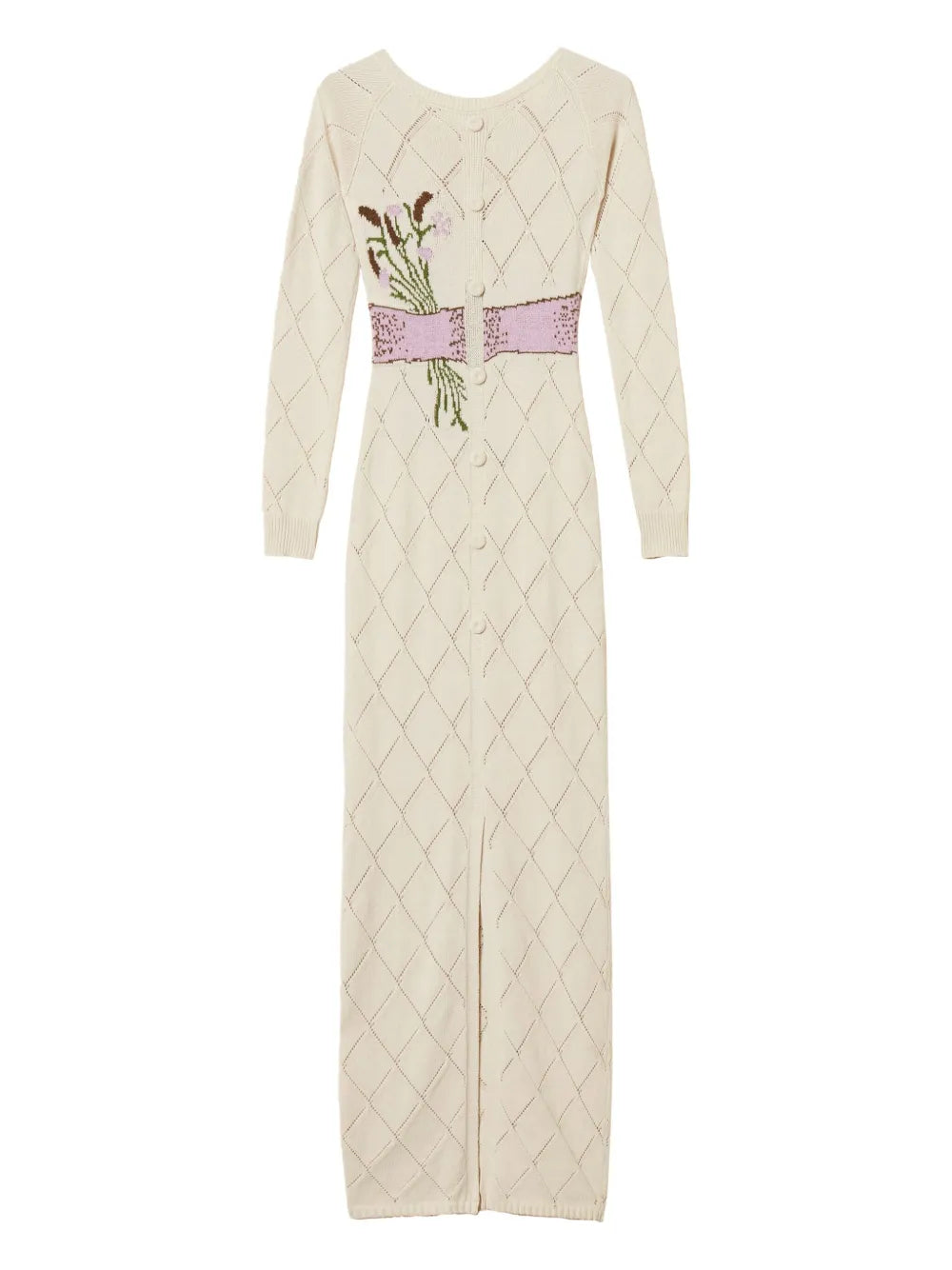 Twinset Bow Diamond Pattern Maxi Dress — White — Size XS — Front View
