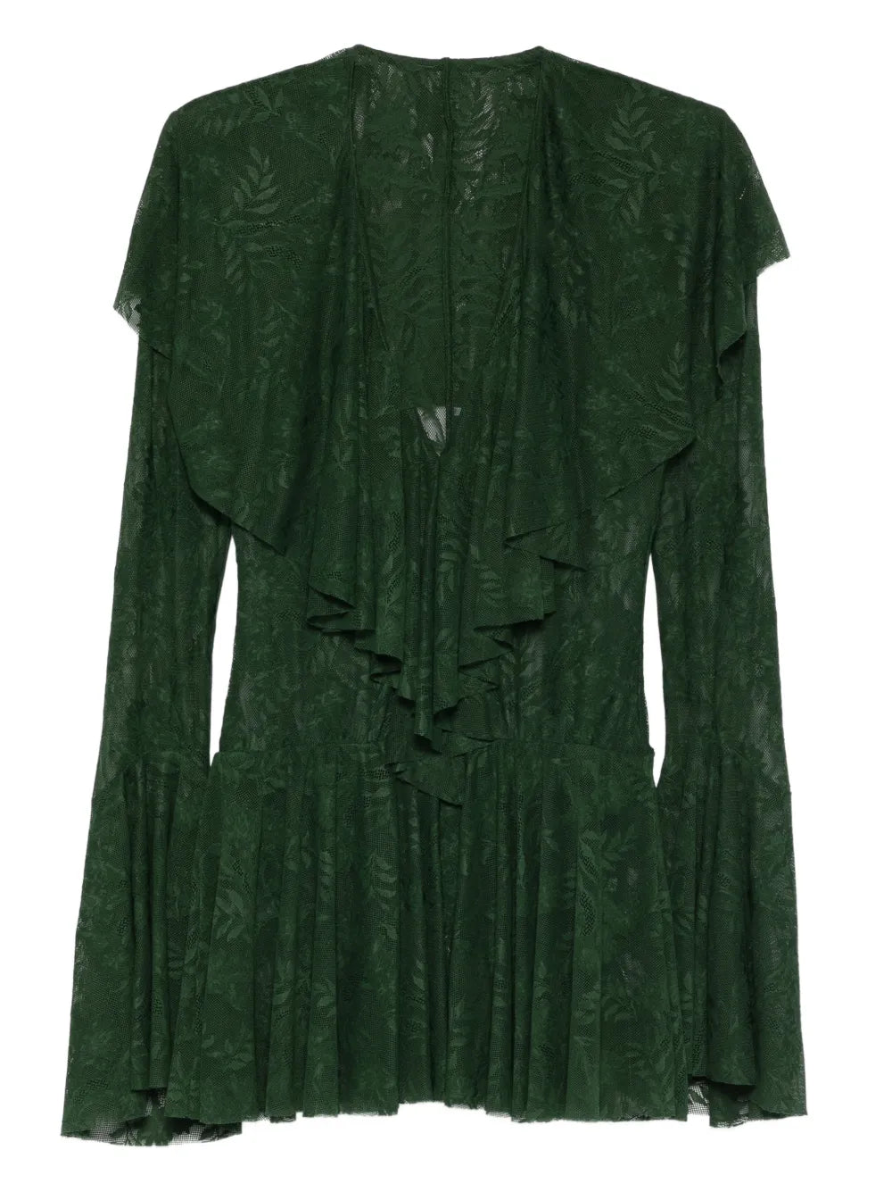 Norma Kamali Ruffle Long Sleeve Mini Dress — Red/ Green — Size XS — Front View