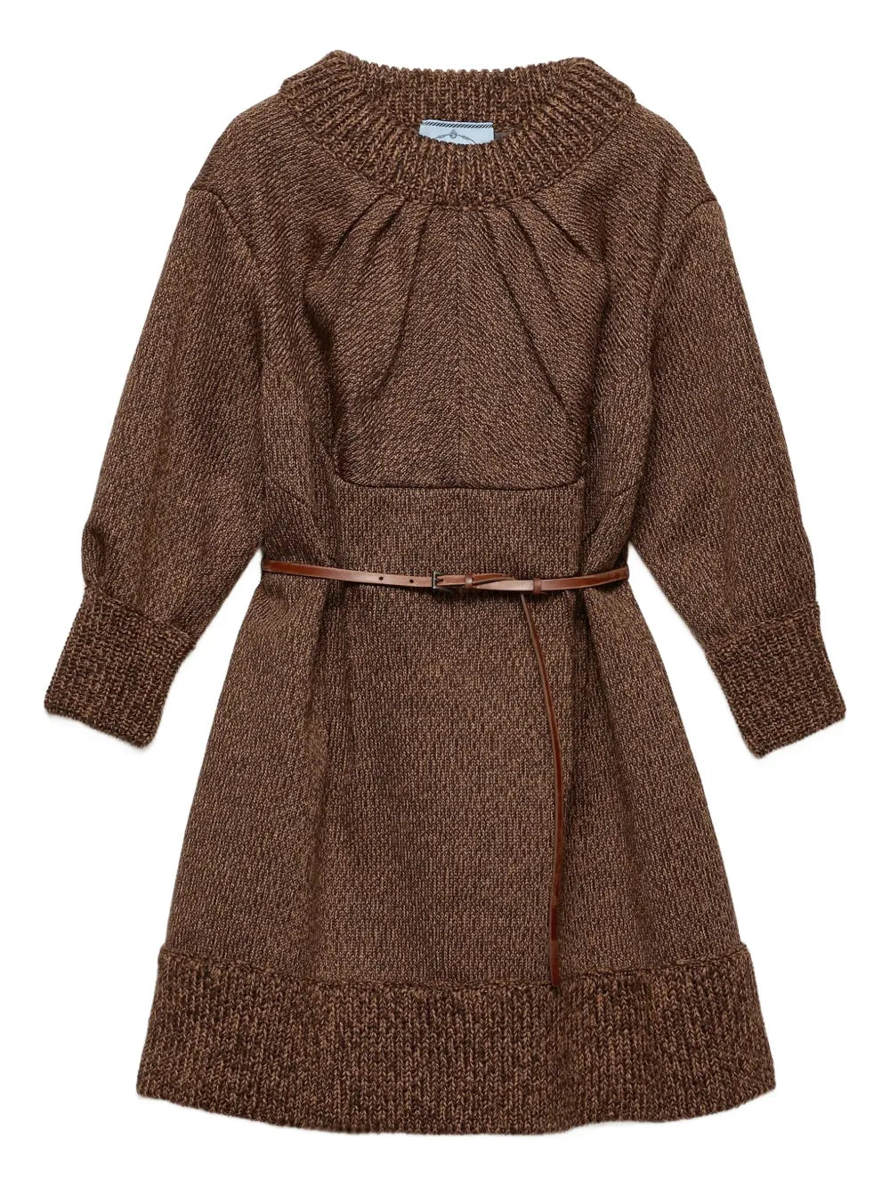 Prada Mouline Wool Mini Dress — Brown — Size XS — Front View