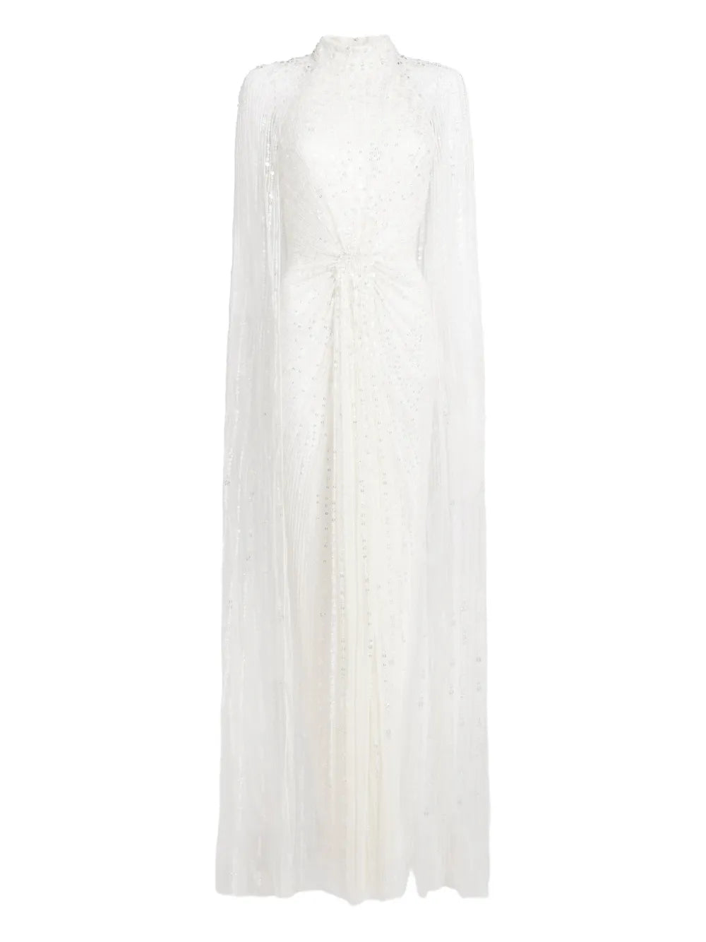 Jenny Packham Cairo Sequin Cape Maxi Dress — Red/ Ivory — Size S — Front View