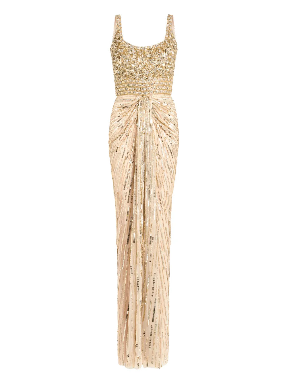 Jenny Packham Embellished Draped Elixir Dress — Gold — Size XS — Front View