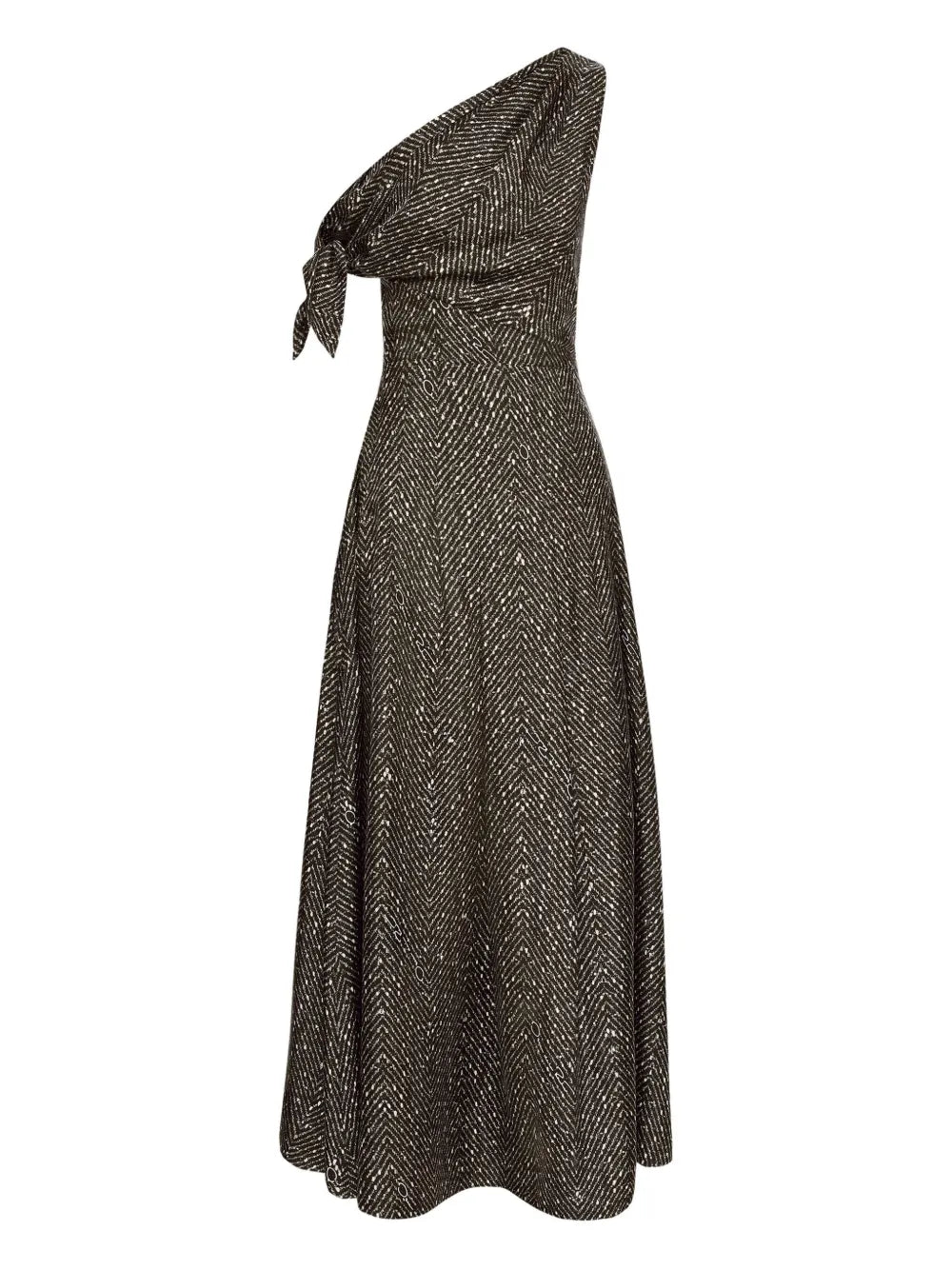 Oscar De La Renta Chevron Pattern Silk Twill Dress — Black/ White — Size XS — Front View