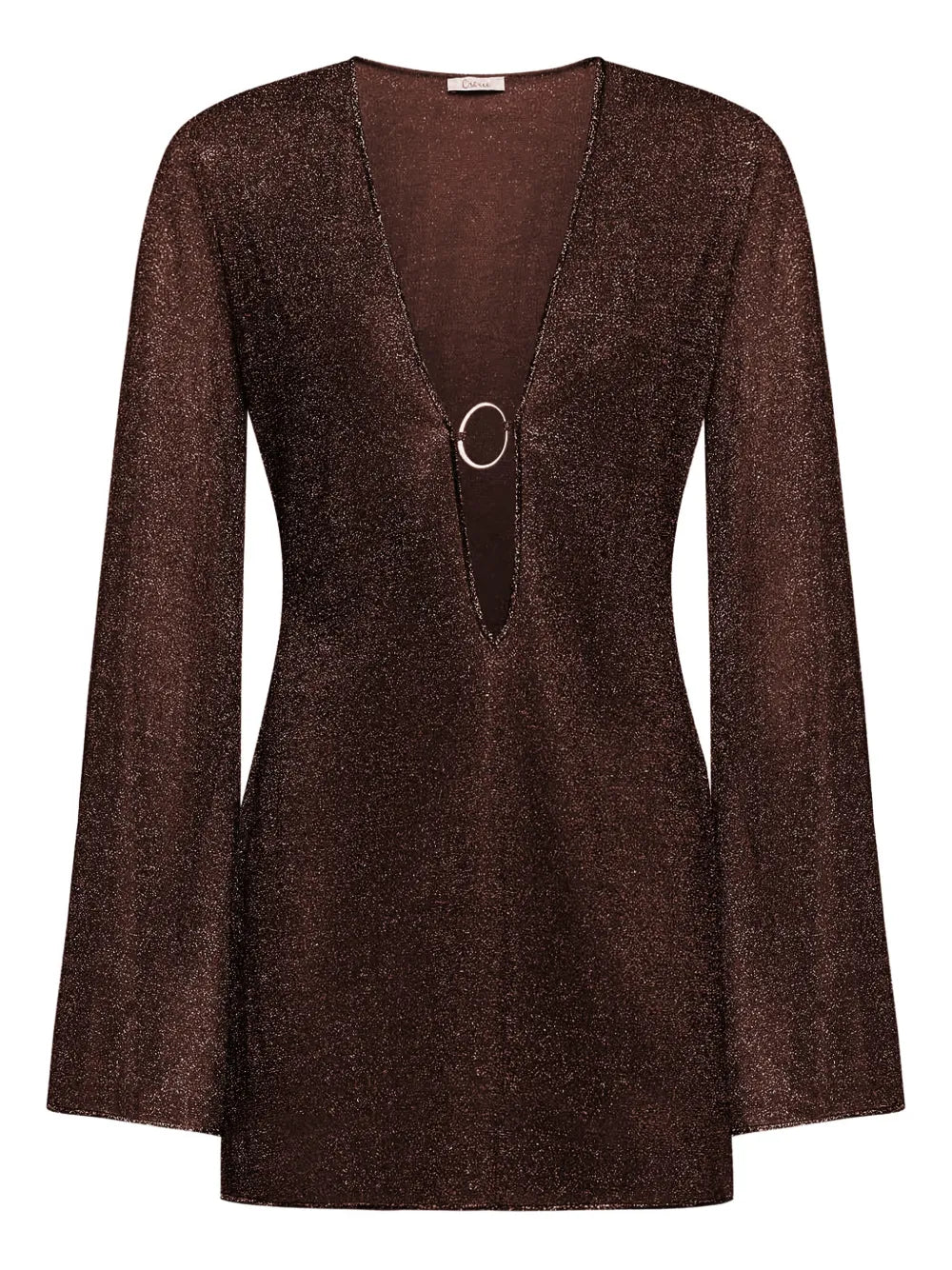 Oseree Lumiere V Neck Mini Dress — Brown — Size M — Front View