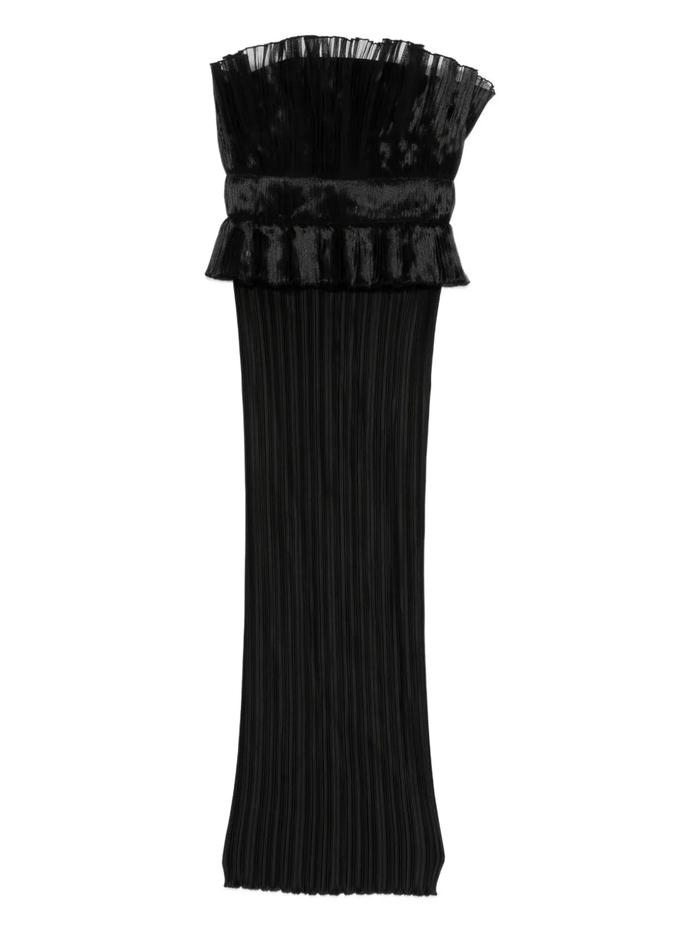 Lidee Ruffled Pleated Midi Dress — Black — Size M — Front View