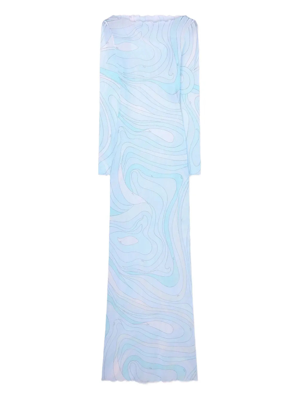 Pucci Marmo Print Tulle Maxi Dress — Blue — Size XS — Front View