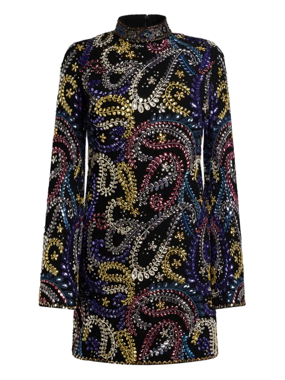 Etro Paisley Embroidered Mini Dress — Black/ Red — Size XS — Front View