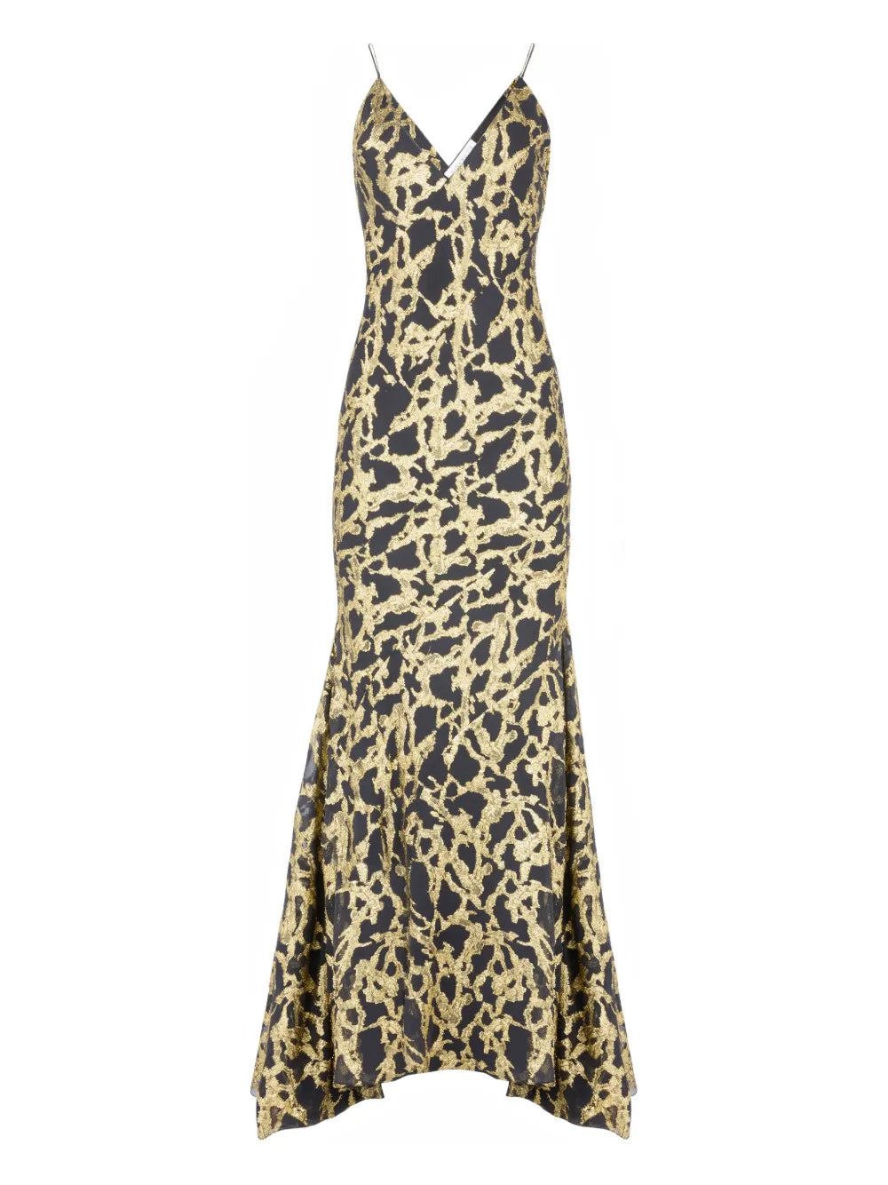 Nina Ricci Marbled Motif Silk Maxi Dress — Black — Size XS — Front View