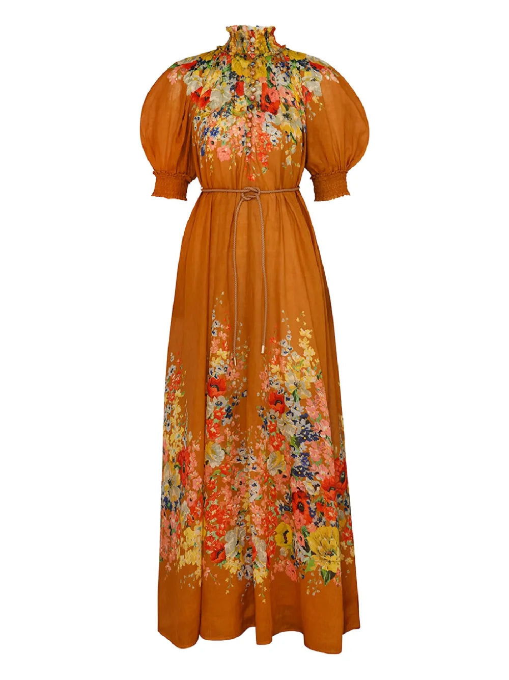 Zimmermann Alight Swing Midi Dress — Brown/ Red — Size XS — Front View