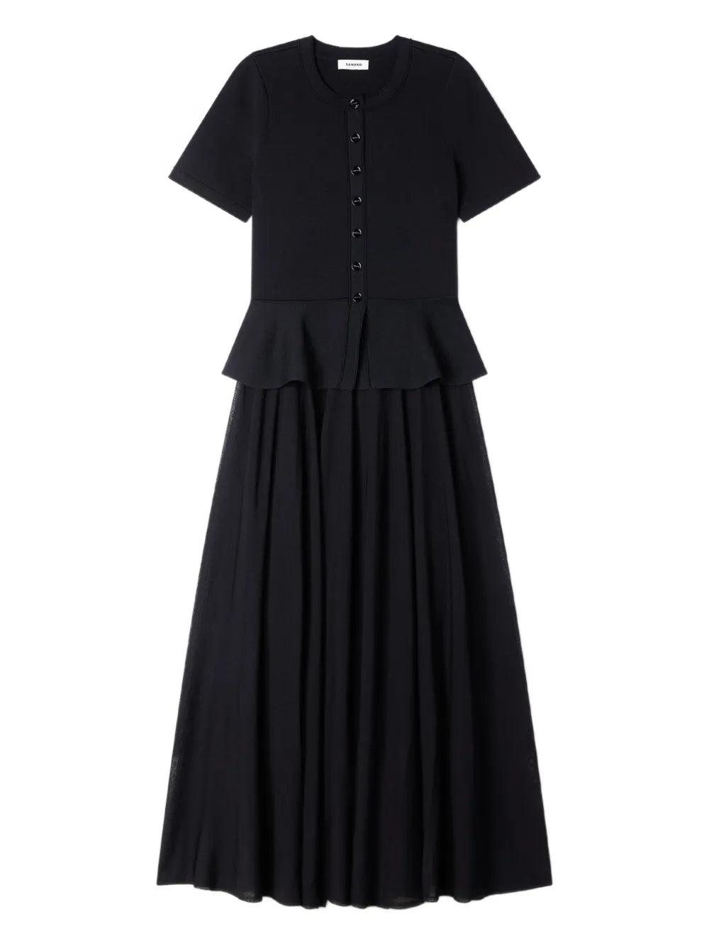 Sandro Button Fitted Knitted Dress — Black/ Red — Size S — Front View