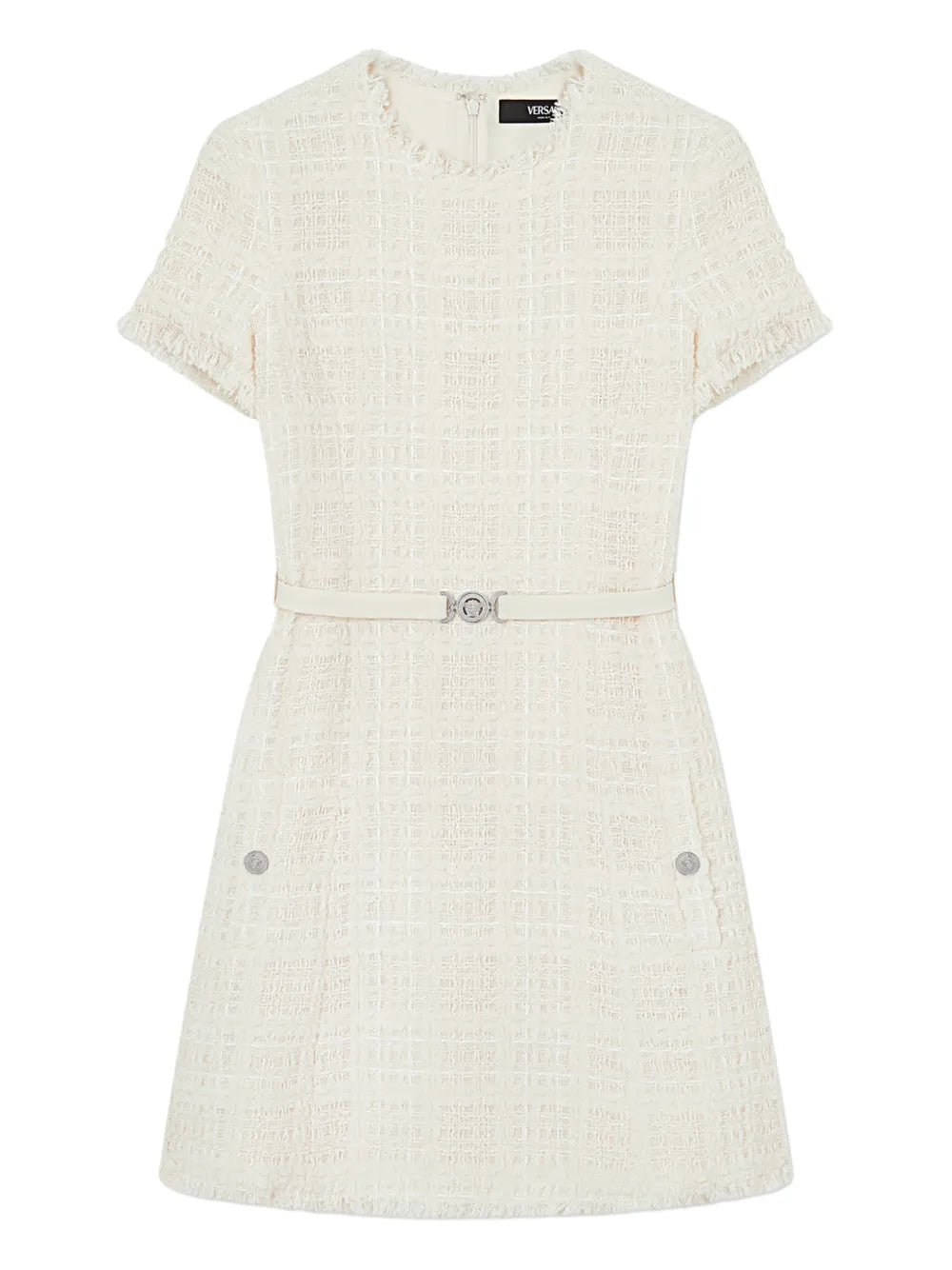 Versace Check Pattern Cotton Mini Dress — White — Size XS — Front View