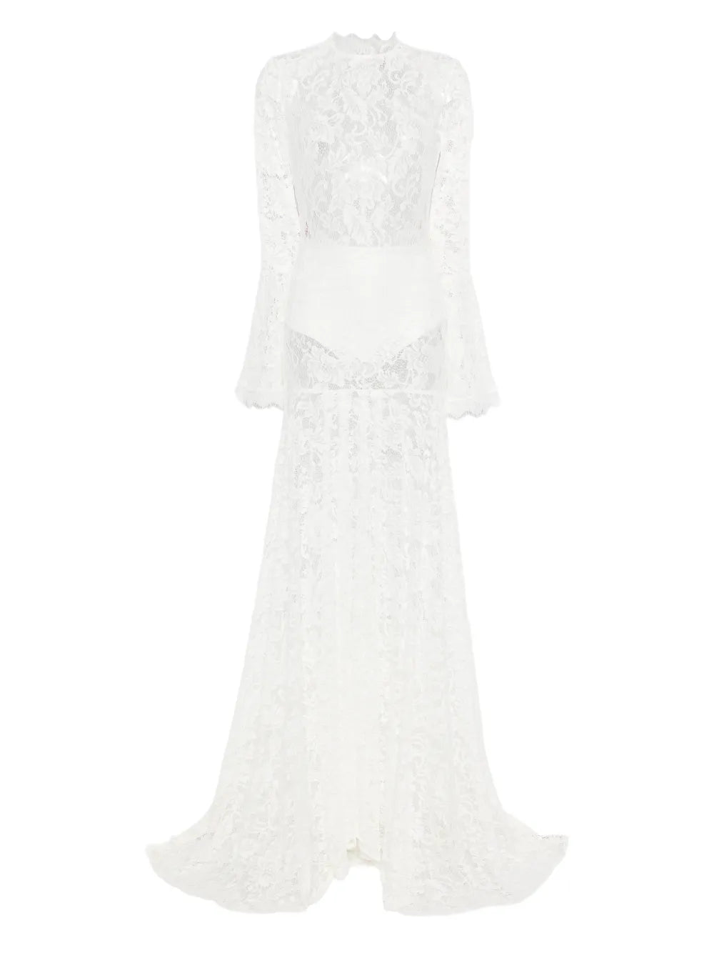 Miau By Clara Rotescu Lace Flared Maxi Dress — White/ Red — Size XS — Front View