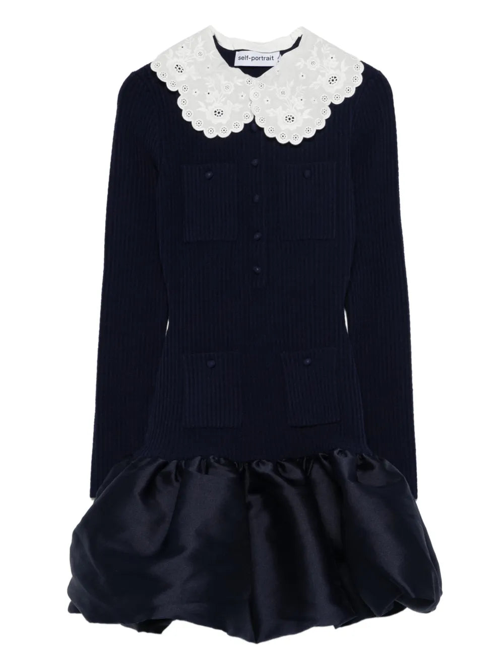 Self Portrait Scalloped Collar Pocket Mini Dress — Blue/ Navy — Size XS — Front View