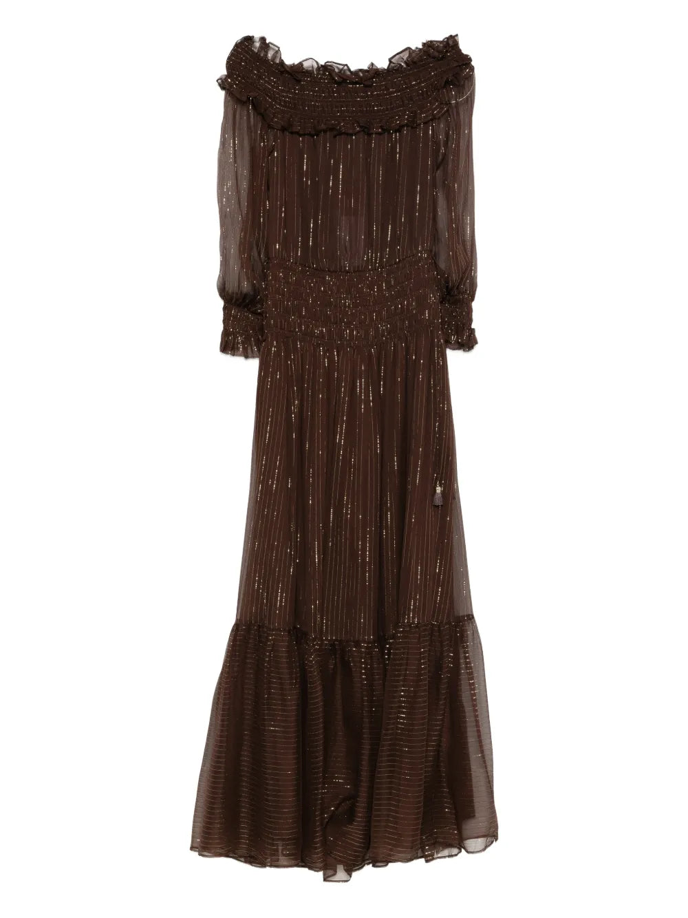Self Portrait Georgette Maxi Dress — Brown — Size XS — Front View