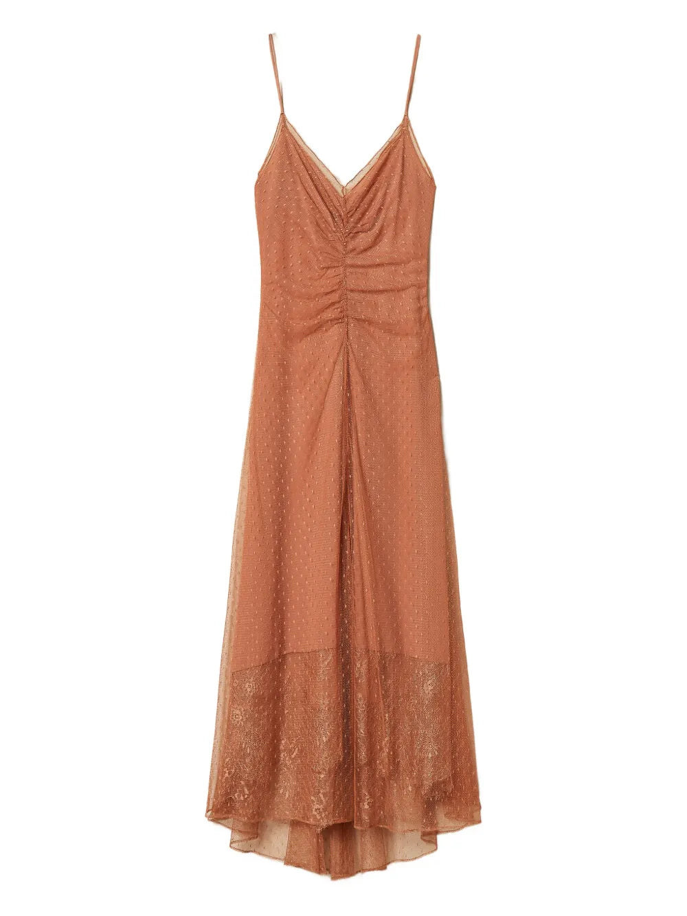 Twinset Point Desprit Maxi Dress — Brown/ Red — Size S — Front View
